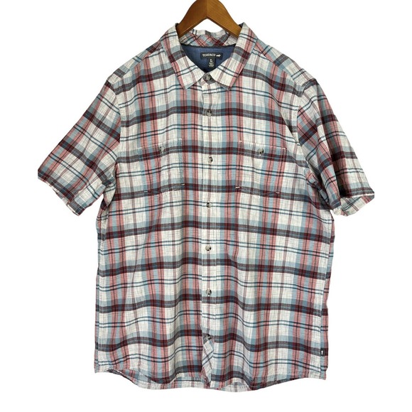 Toad&Co Other - Toad&Co Mens Large Organic Cotton Smythy SS Plaid Red Blue Shirt Camp Hiking EUC